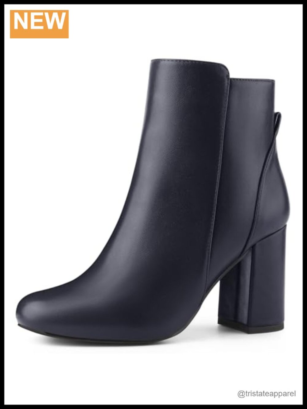 Round Toe Side Zip Block Heel Ankle Boots Women Faux Leather